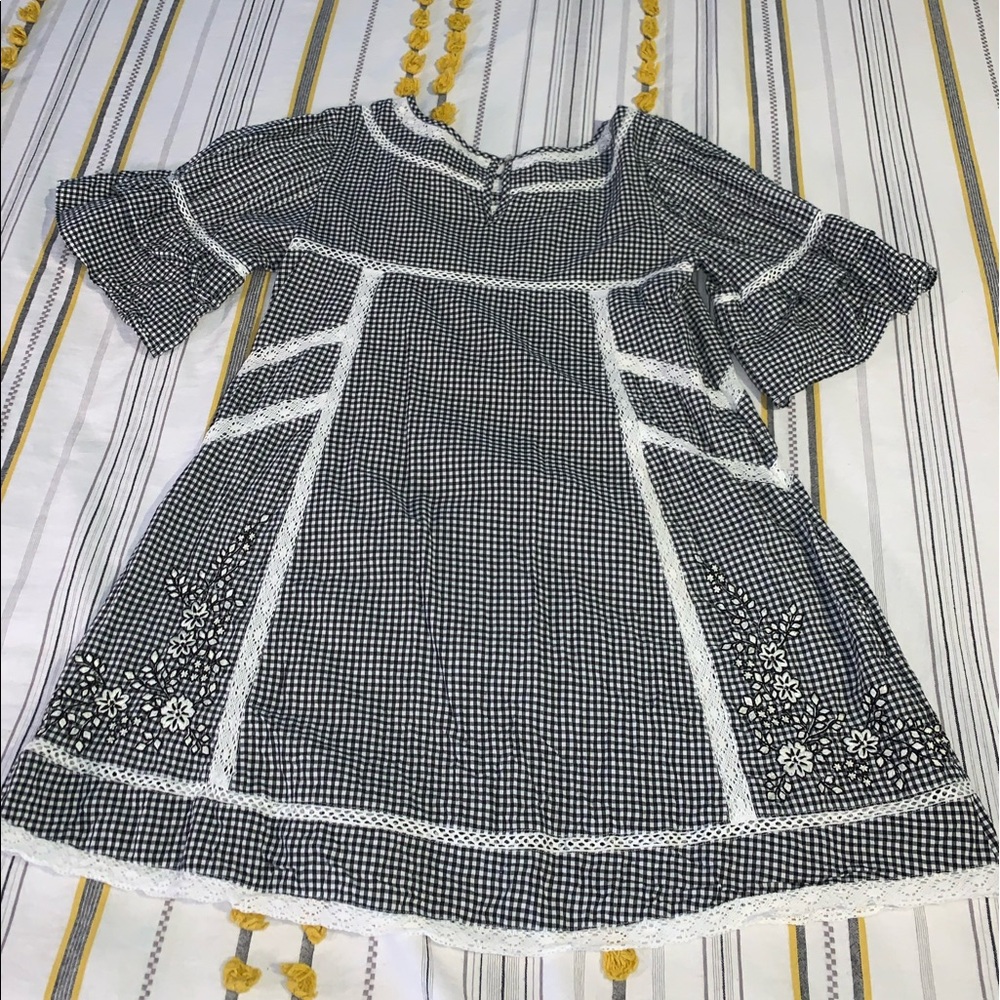 Free People embroidered gingham black and white dress, Size XS